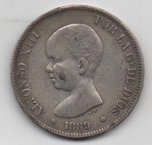 ALFONSO XIII DEL AÑO 1889 *89 DE 5 PESETAS
